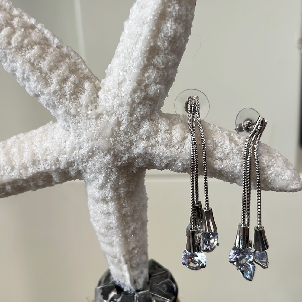 Silver Tone Waterfall Rhinestone Post Earrings